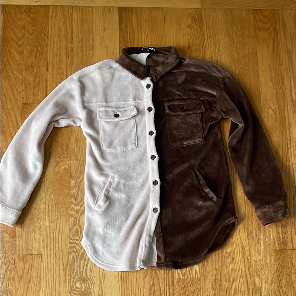 Fashion Nova Brown and Cream Button Up Top